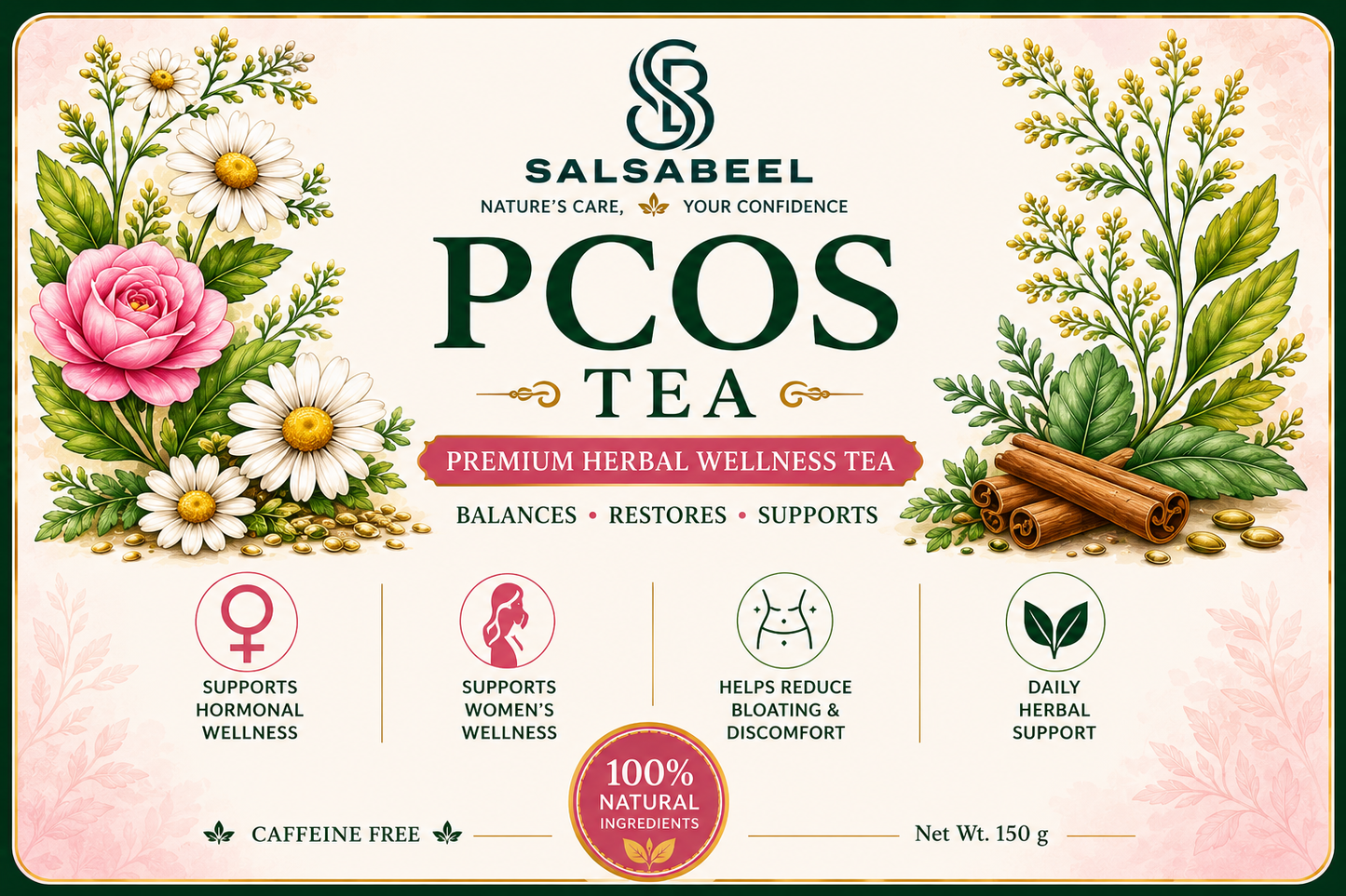 Organic PCOS Tea – 100% Pure Herbal Tea for PCOS, PCOD & Hormonal Balance