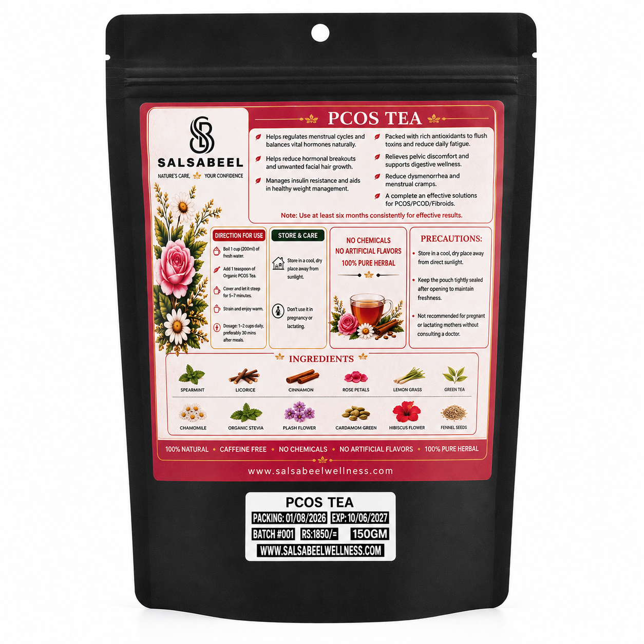 Organic PCOS Tea – 100% Pure Herbal Tea for PCOS, PCOD & Hormonal Balance