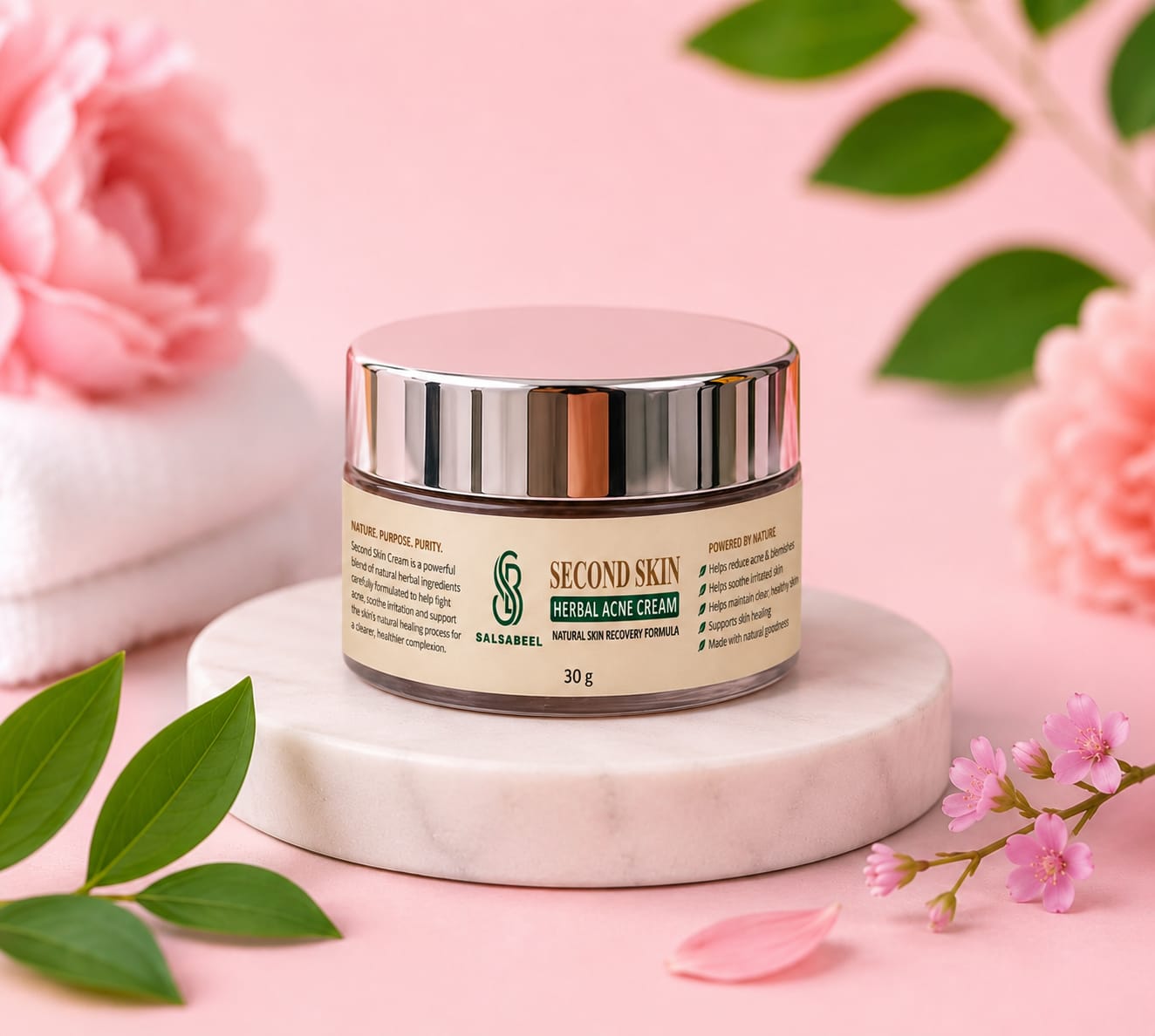 Second Skin Herbal Acne Cream | Fast-Acting Relief for Papules, Pustules & Cystic Acne - 30g